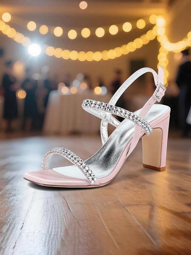  Bridal Women's Heel Rhinestone Prom Sandals Block White