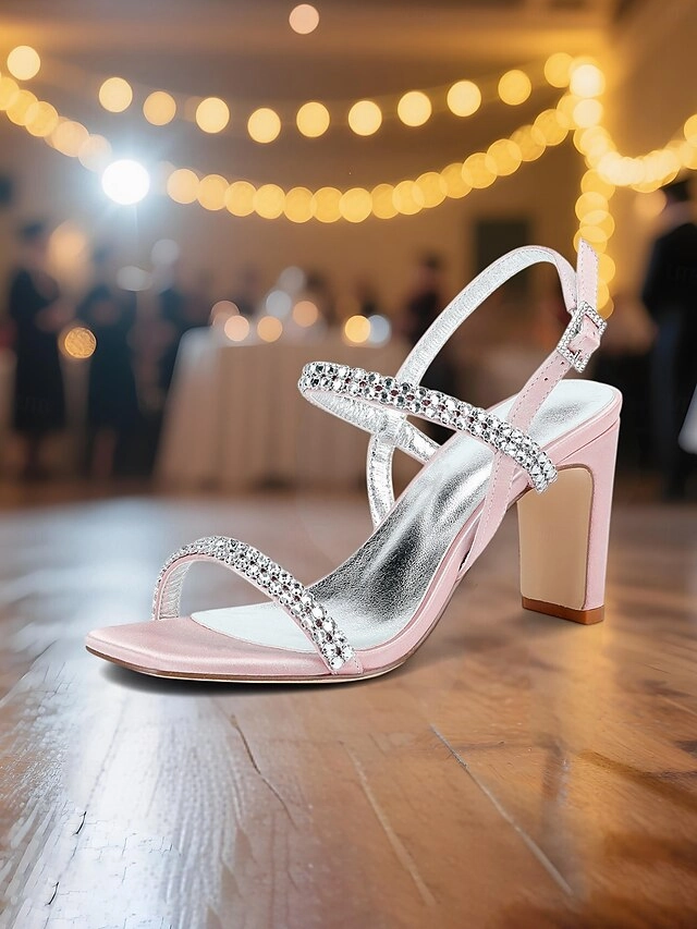  Bridal Women's Heel Rhinestone Prom Sandals Block White
