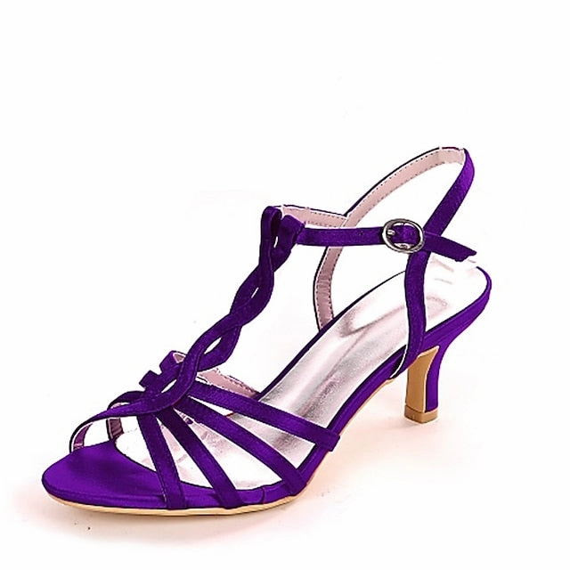  Purple Elegant Women's Sandals Strappy Satin Mid-Heel