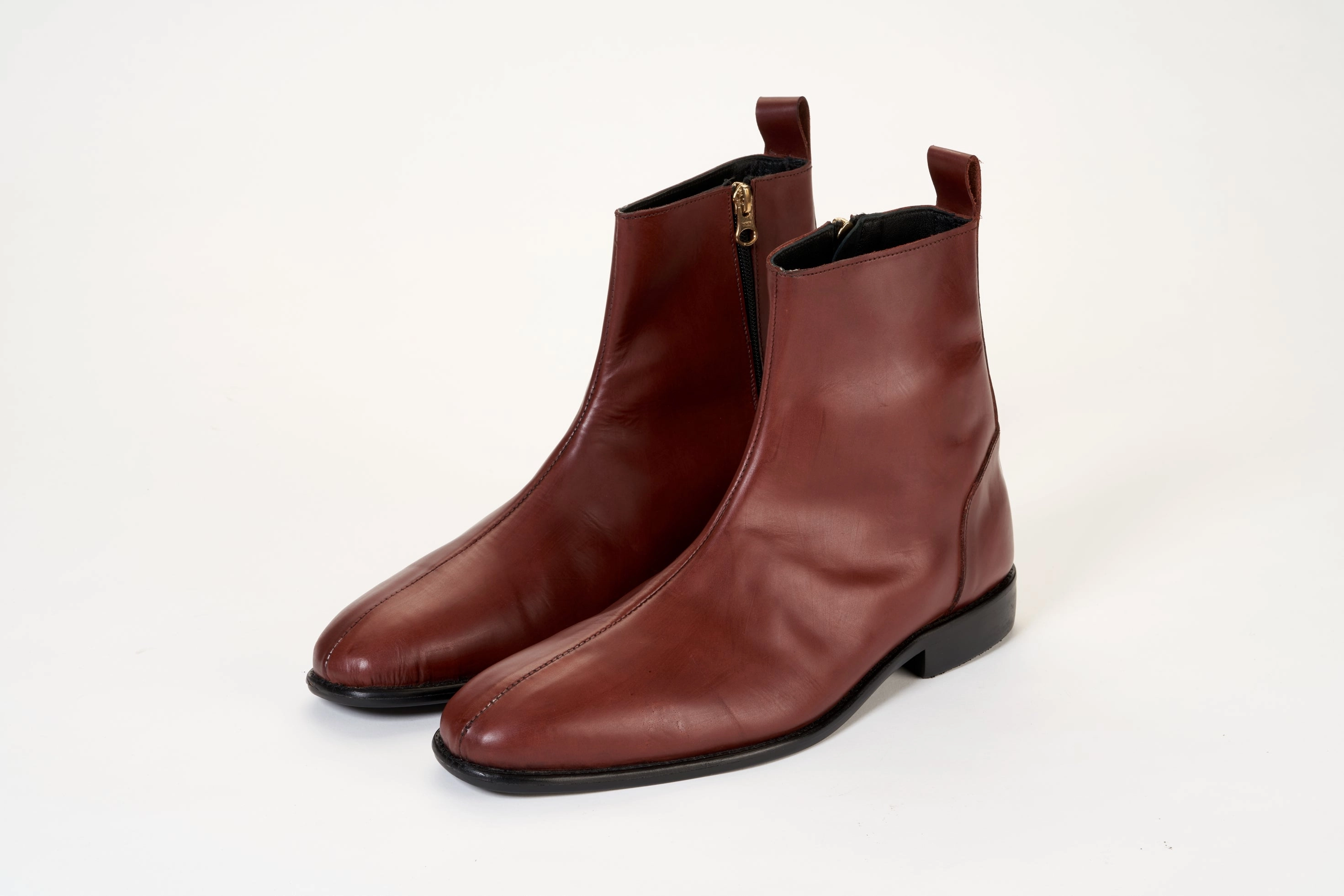 Warm Winter Snow Boots Ajadi Boots in Brown Leather with Side Zipper and Black Leather Soles