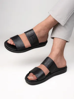 Alberto Torresi PVC Printed Branding Textured Black Leather Men Slippers Silver Slippers Wizard Of Oz