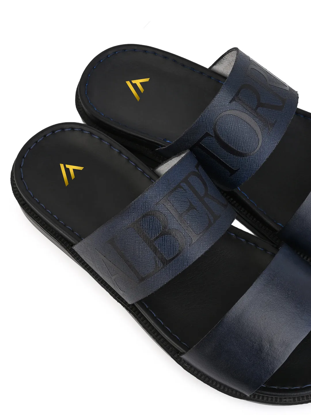 Alberto Torresi PVC Printed Branding Textured Blue Leather Men Slippers Slippers Foam