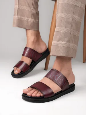 Felted Slippers Alberto Torresi PVC Printed Branding Textured Bordo Leather Men Slippers