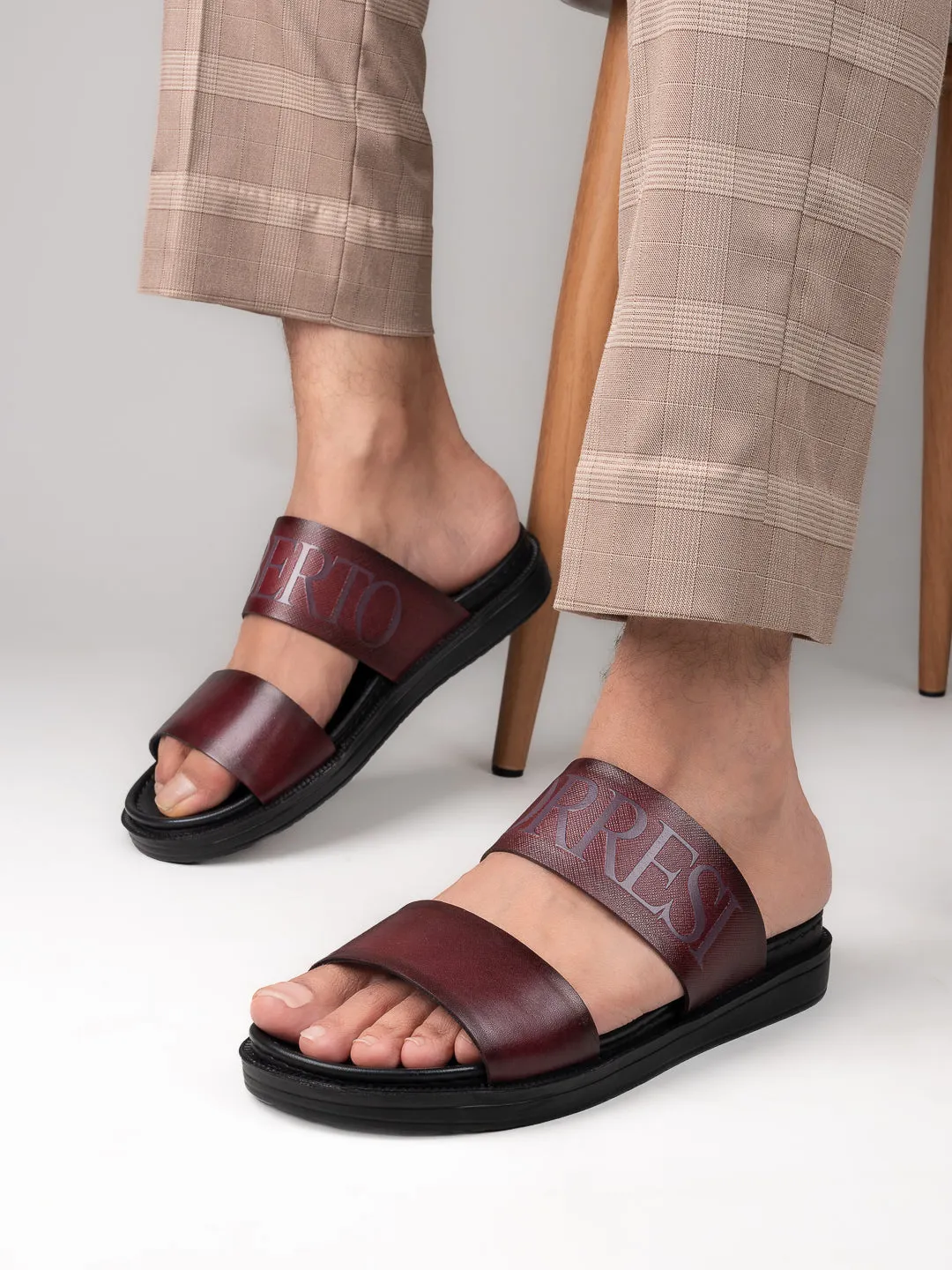 West Highland Terrier Slippers Alberto Torresi PVC Printed Branding Textured Bordo Leather Men Slippers