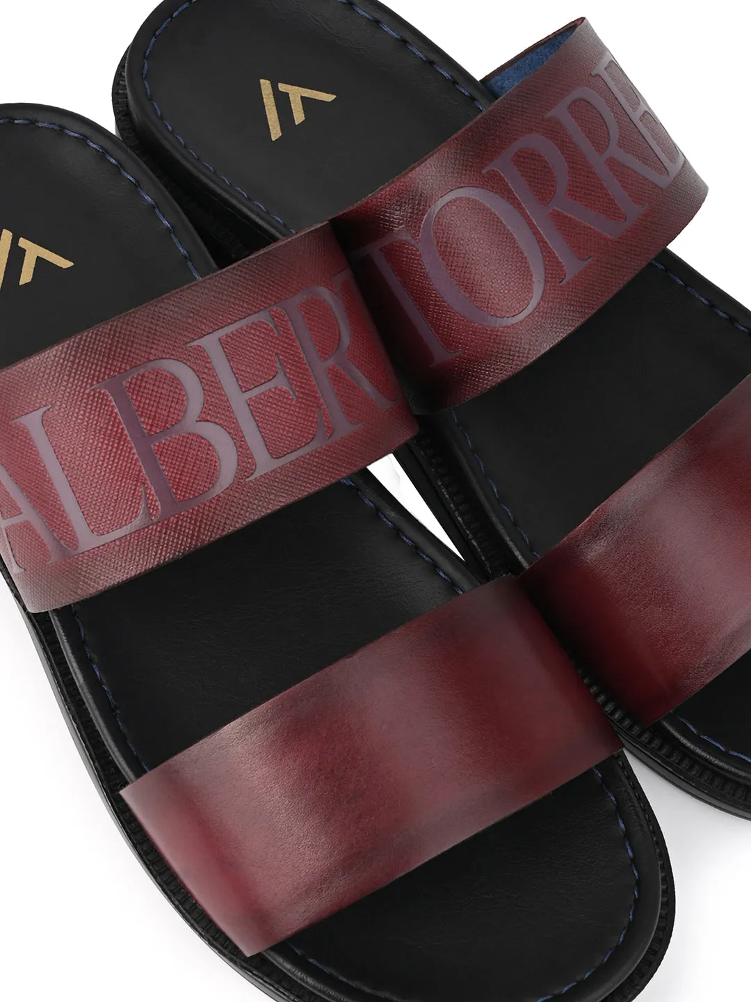 Slippers For Edema And Swollen Feet Alberto Torresi PVC Printed Branding Textured Bordo Leather Men Slippers