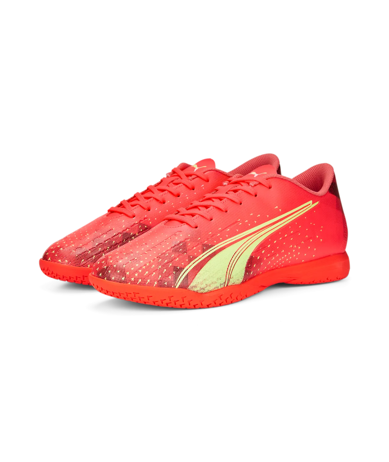 Puma Ultra Play Indoor Soccer Shoes 106910 03  FIERY CORAL-FIZZY LIGHT Purple And Yellow Soccer Cleats