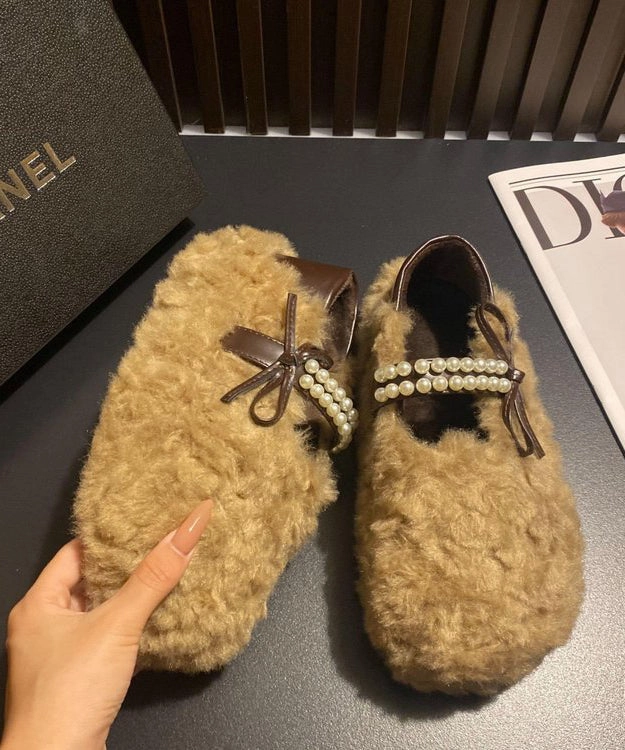 Leopard Faux Fur Stylish Splicing Nail Bead Flat Feet Shoes TQ059 Images Of New Balance Shoes