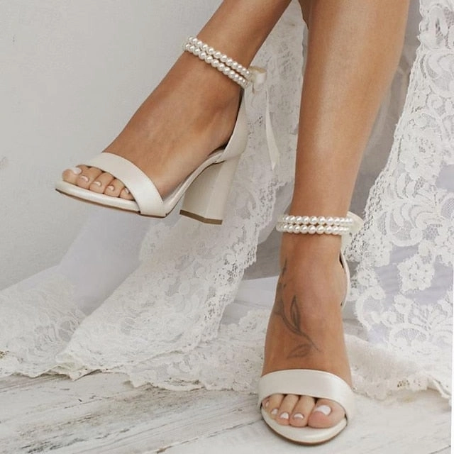 Anklet Pearl - White Block with Wedding Sandals Satin and Heels White New Balance 1906