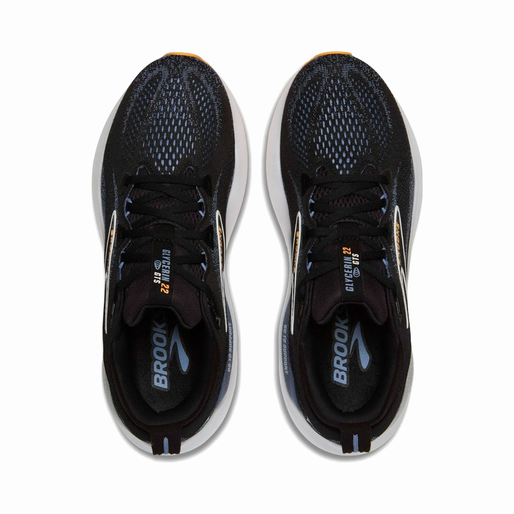Brooks Men's Glycerin GTS 22 Sneaker in Black/Country Blue/Orange Pop Narrative Brogues