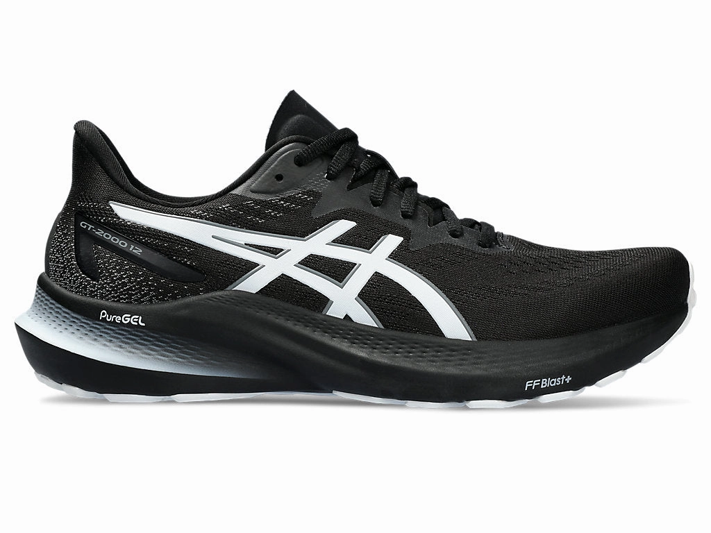 Men's Asics GT-2000 12, Black/White, 10.5 D Medium Asics Running Training Shoes