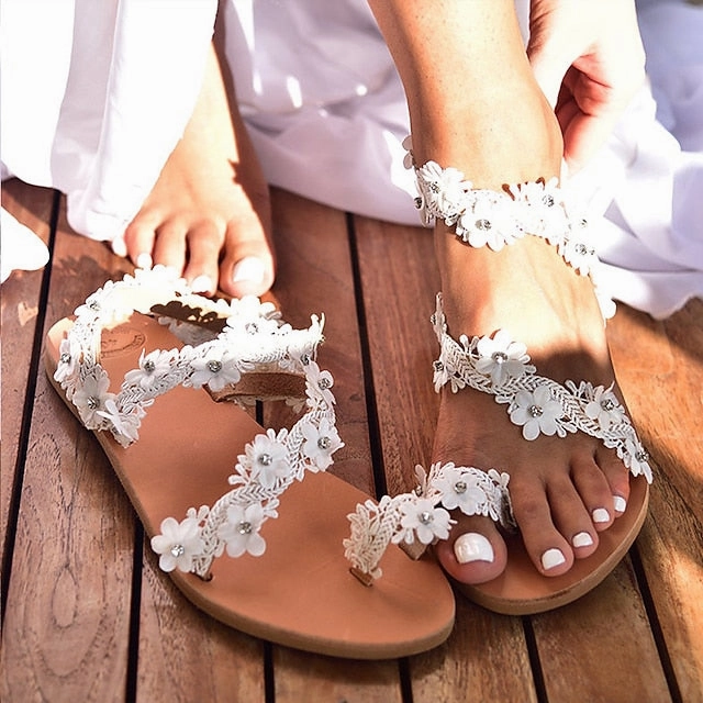 Beach Women's Lace - Wedding White Perfect Floral Sandals