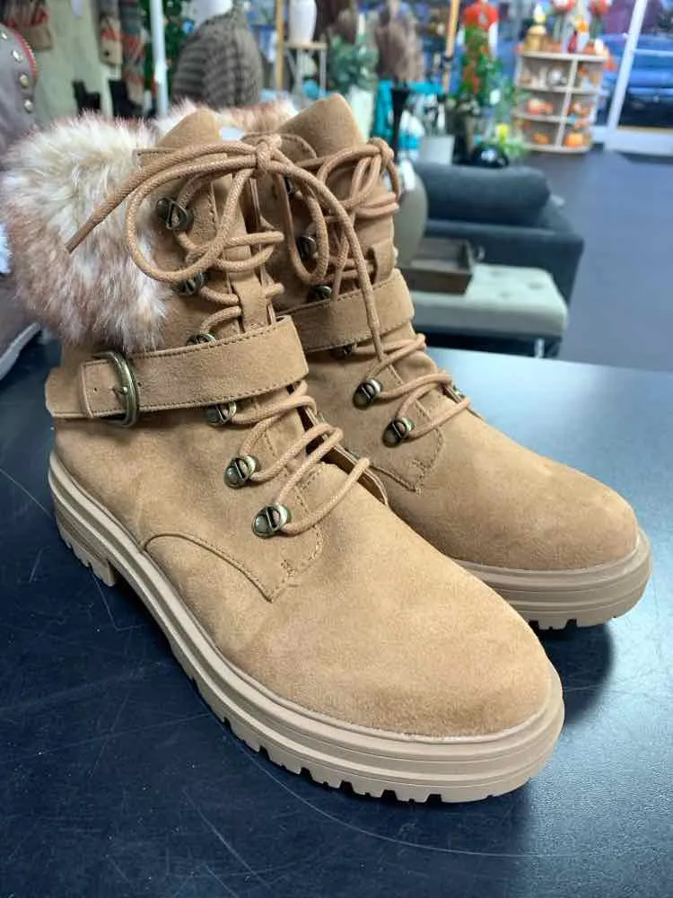 NWT SUN & STONE SHOES Shoe Size 8.5 Brown ANKLE BOOTS BUCKLE FRONT ORLENAAF FUR Boots And Bondage