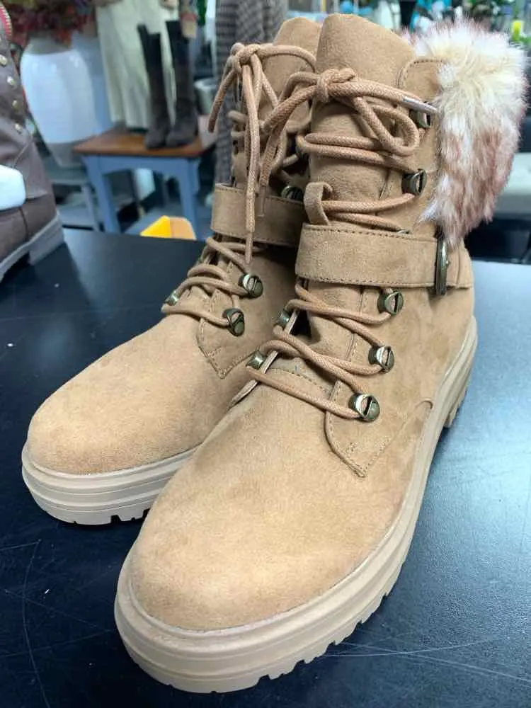 NWT SUN & STONE SHOES Shoe Size 8.5 Brown ANKLE BOOTS BUCKLE FRONT ORLENAAF FUR Tory Burch Rain Boots