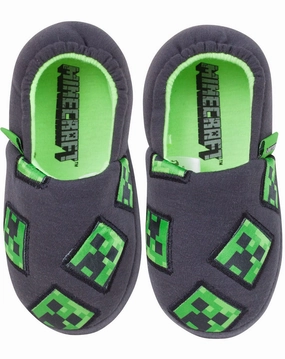Minecraft Creeper Boy's Slippers - Grey Leather Slide