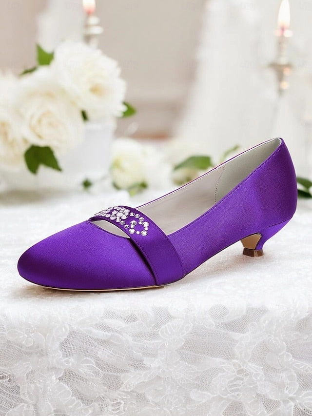 Blue Heels with Women's Rhinestone Kitten Satin