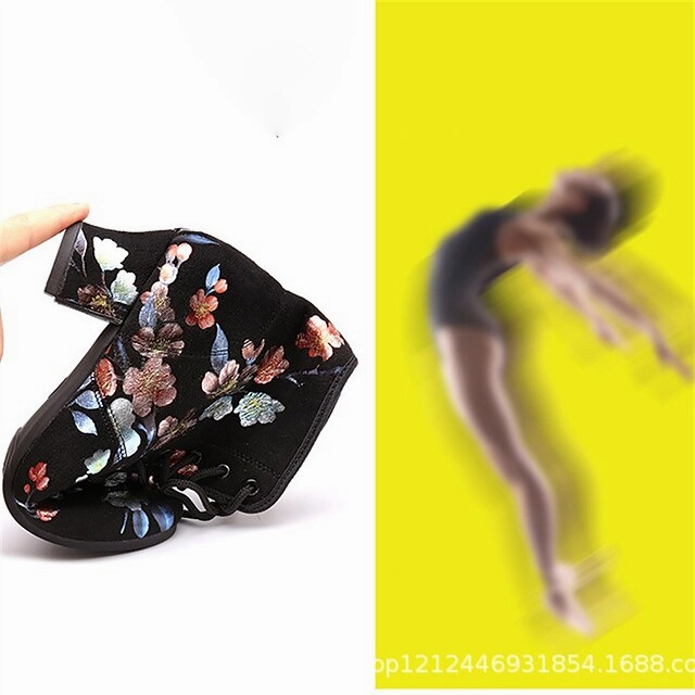 Black Comfortable for Lace-up Women Shoes  Floral Dance Low