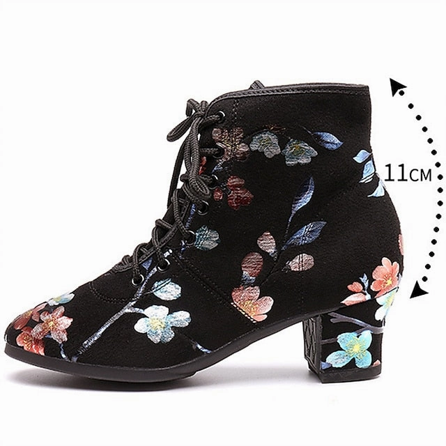 Black Comfortable for Lace-up Women Shoes  Floral Dance Low