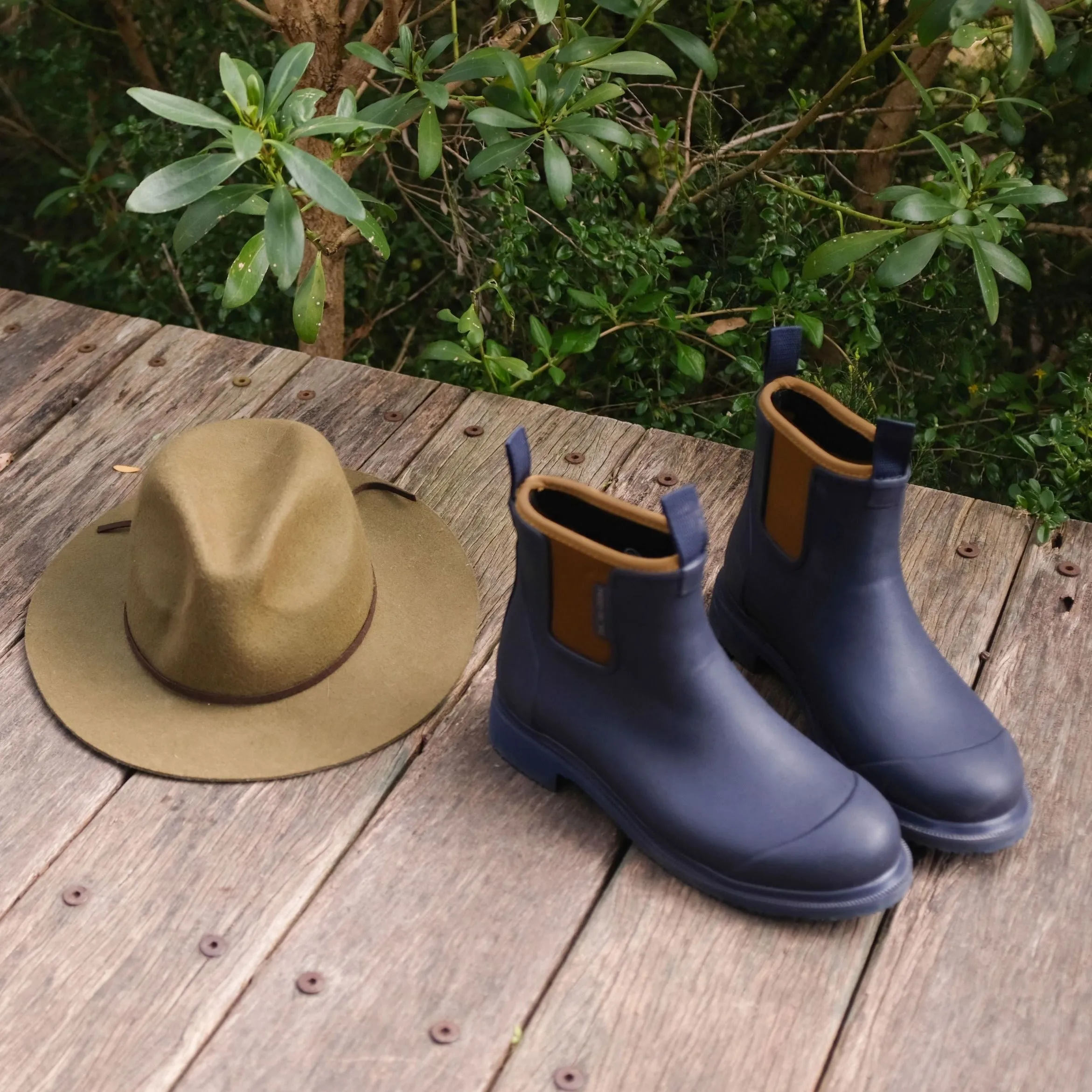 Bobbi Wellington Boot - Oxford Blue and Tan Fur Lined Boots
