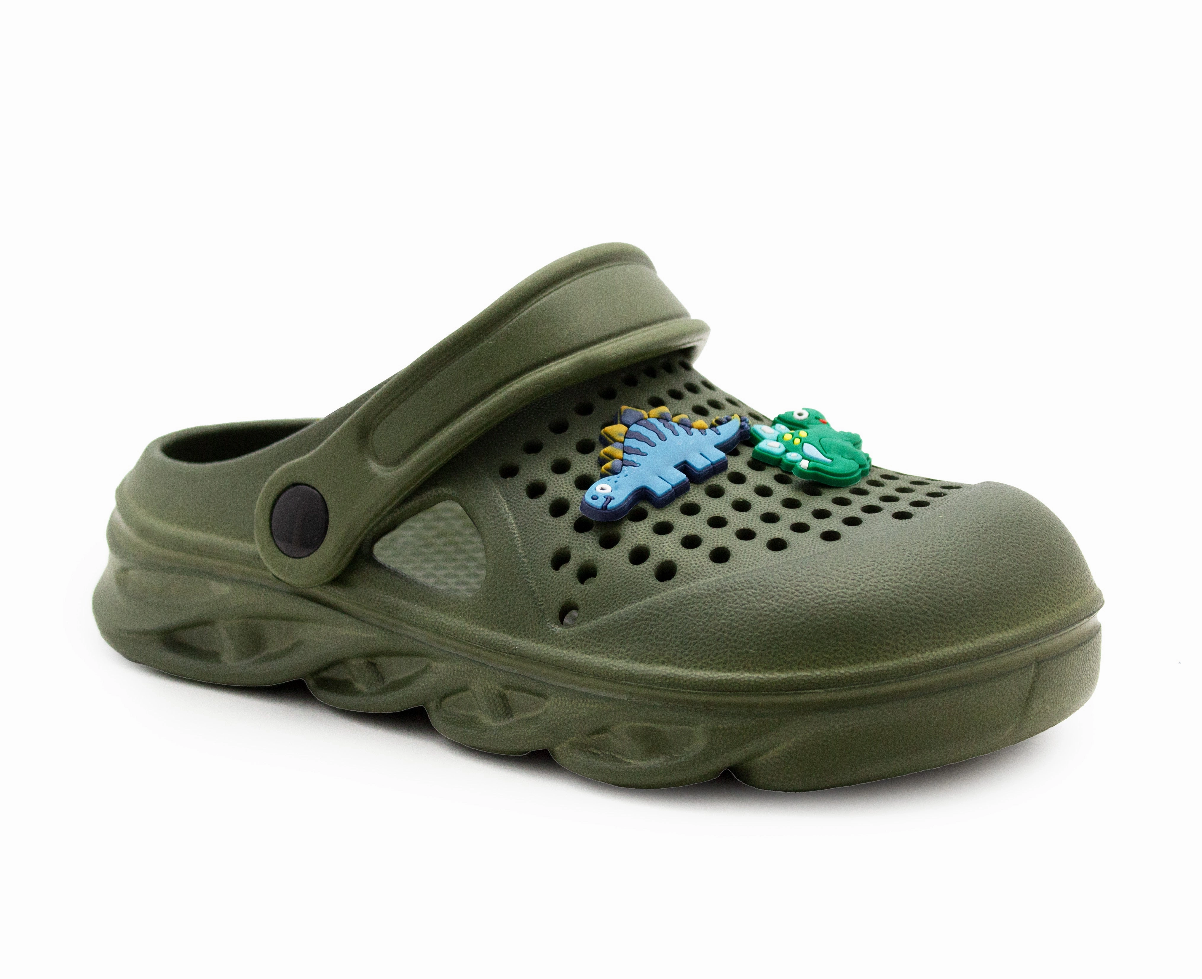 Helldusk Boots Boys Clogs Kids Lightweight EVA Adjustable Strap Sandals Breathable Slip On Green Khaki Dinosaur Beach Garden Clog Slipper Pool Leisure Water Shoe