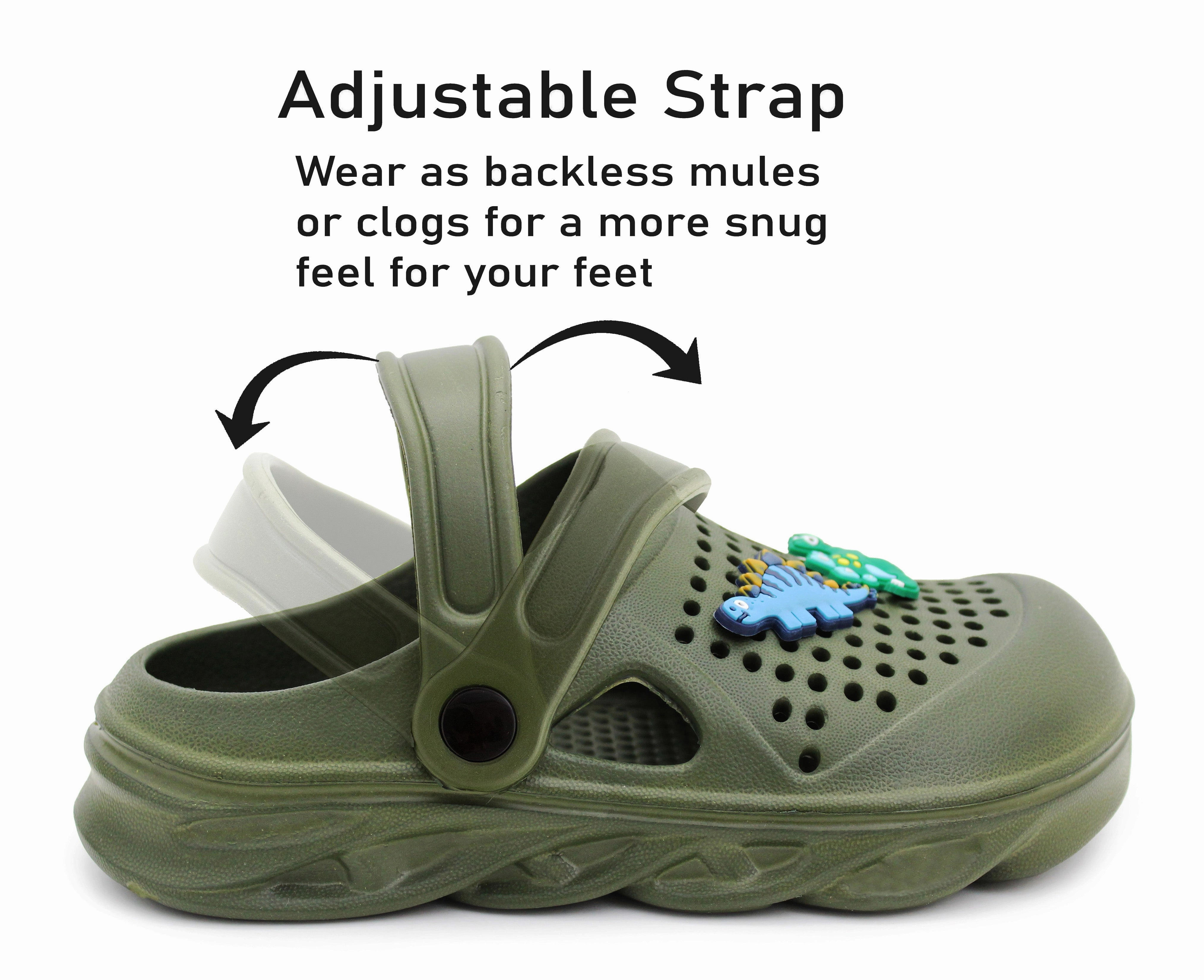 Boys Clogs Kids Lightweight EVA Adjustable Strap Sandals Breathable Slip On Green Khaki Dinosaur Beach Garden Clog Slipper Pool Leisure Water Shoe Wings Work Boots