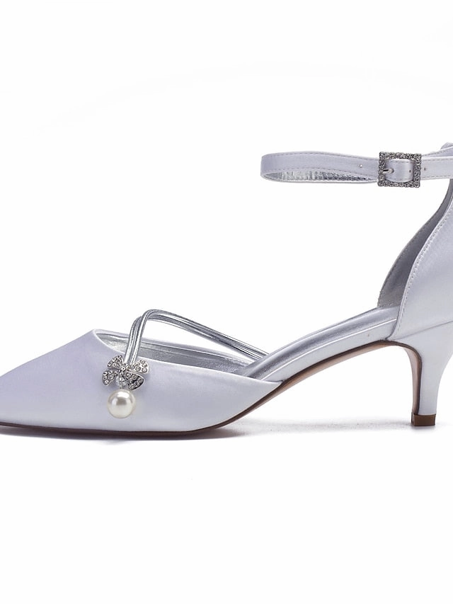 Women's Heels Pearl with Dark and Blue Kitten Satin