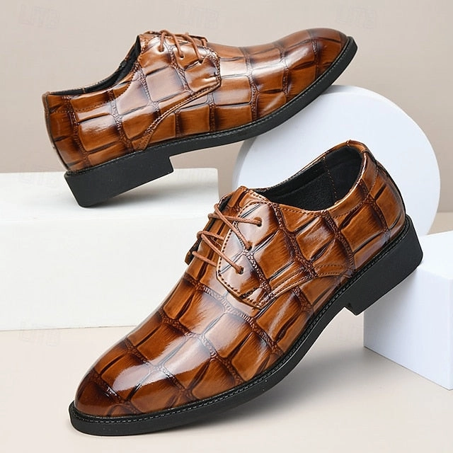 Brown Men's Dress Crocodile-Pattern Leather Shoes