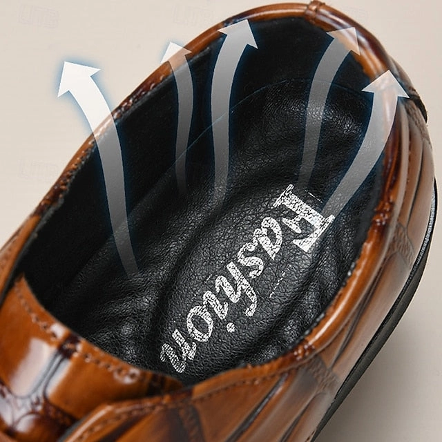 Brown Men's Dress Crocodile-Pattern Leather Shoes