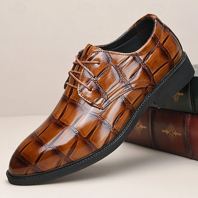 Brown Men's Dress Crocodile-Pattern Leather Shoes