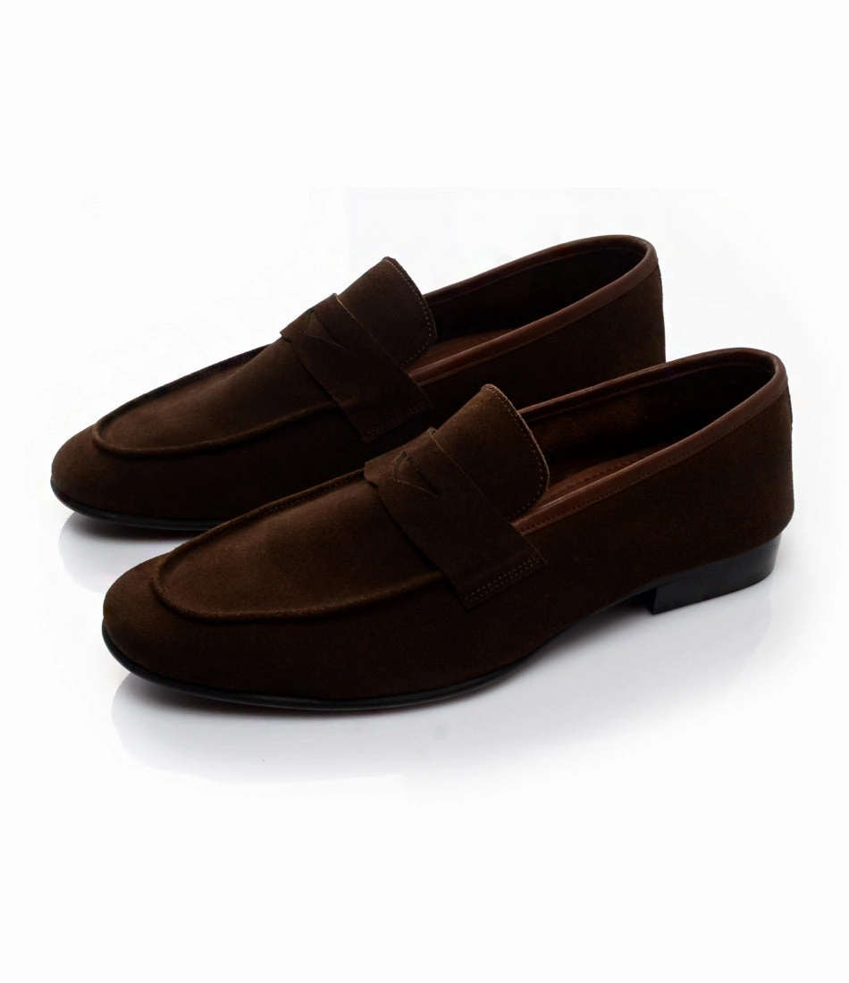 Loafers With Grey Suit Brown Suede Penny Loafers - Ultra-Flex