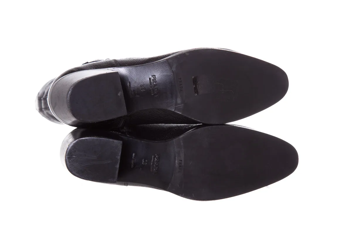 Prada Black Western Tall Boots SZ 38 Knee High Fur Boots