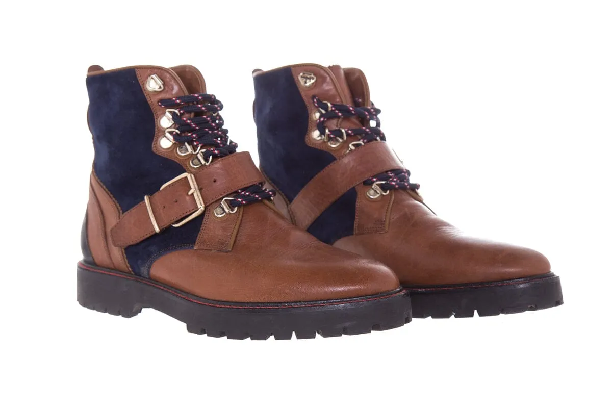 Wide Calf Cowgirl Boots Burberry Brown & Navy Buckle Detail Boots SZ 37