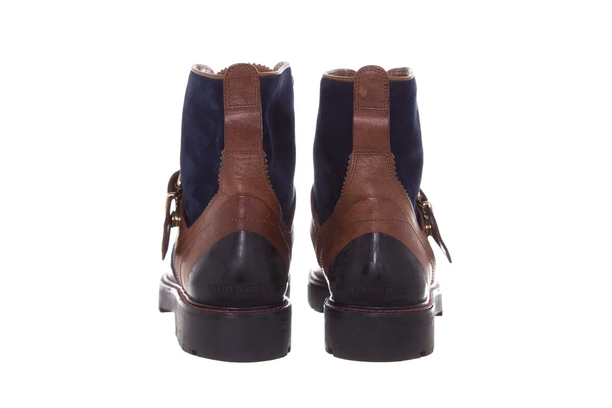 Tall Boots Equestrian Burberry Brown & Navy Buckle Detail Boots SZ 37