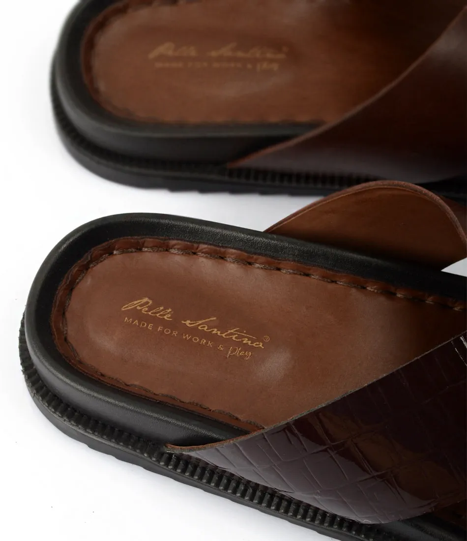 Milano Leather Slippers - Brown Greek Slippers