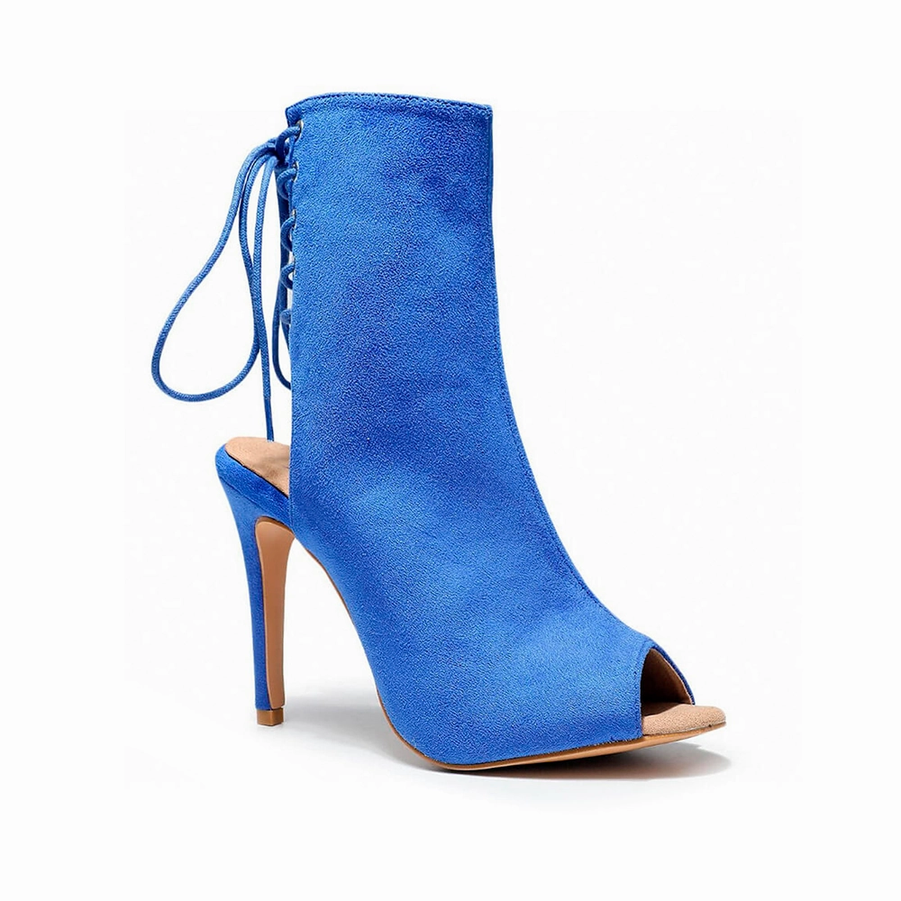 Vasquez Boots Champion - Blue Suede Open Back Ankle Latin Dance Boots (Street Sole)
