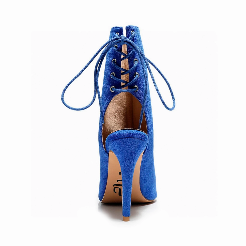 Leather Sock Boots Champion - Blue Suede Open Back Ankle Latin Dance Boots (Street Sole)