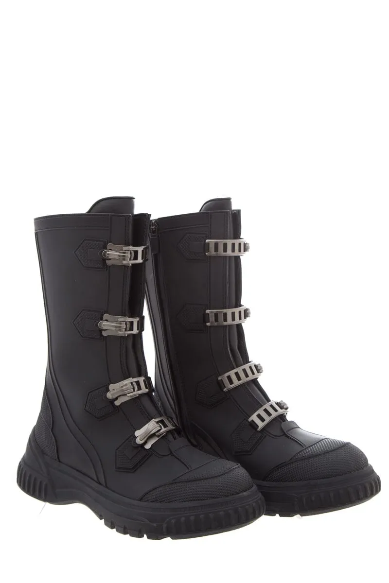 Combat Leather Boots Christian Dior Ground Black Rubber Boots SZ 38