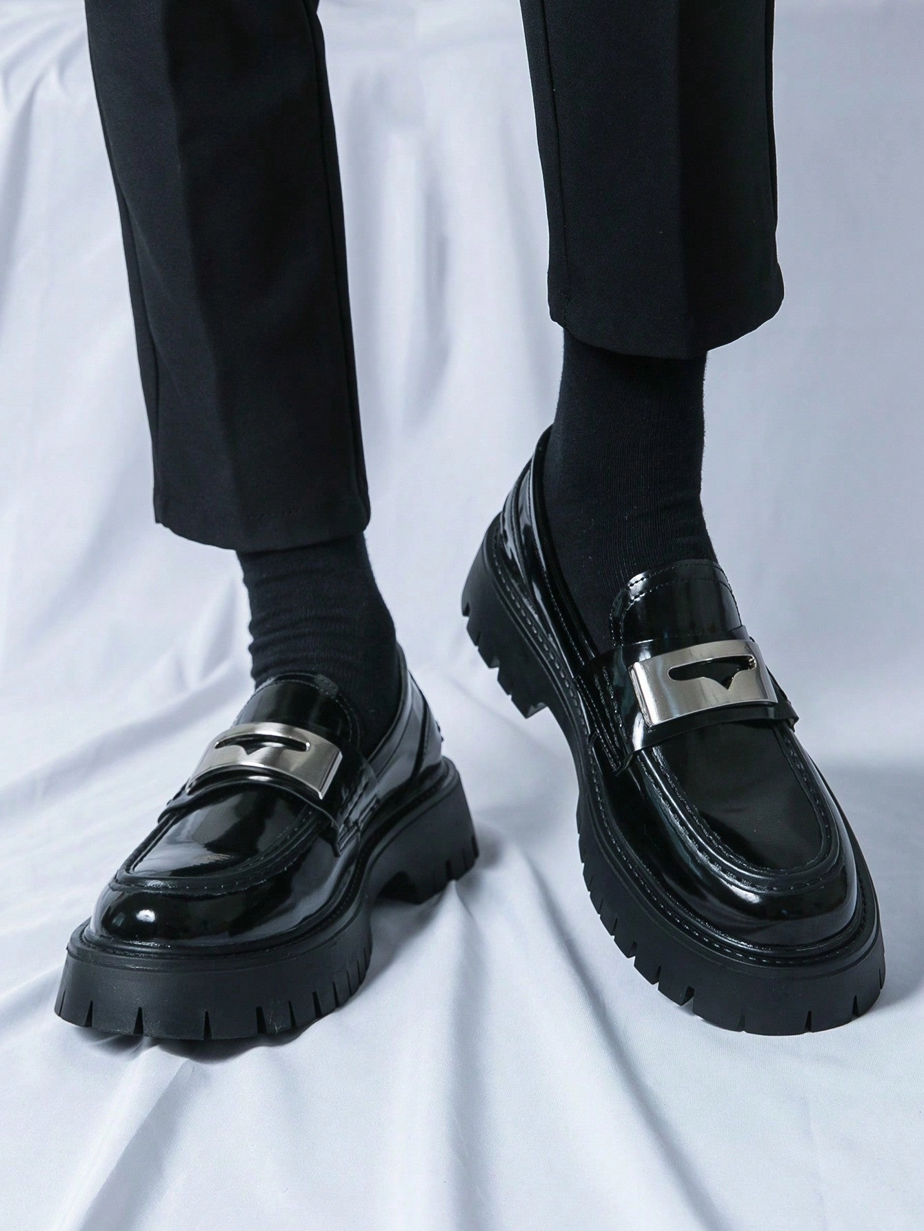 Men's Formal Patent Leather & Pu Leather Fashionable Party Loafers Wedge Penny Loafers