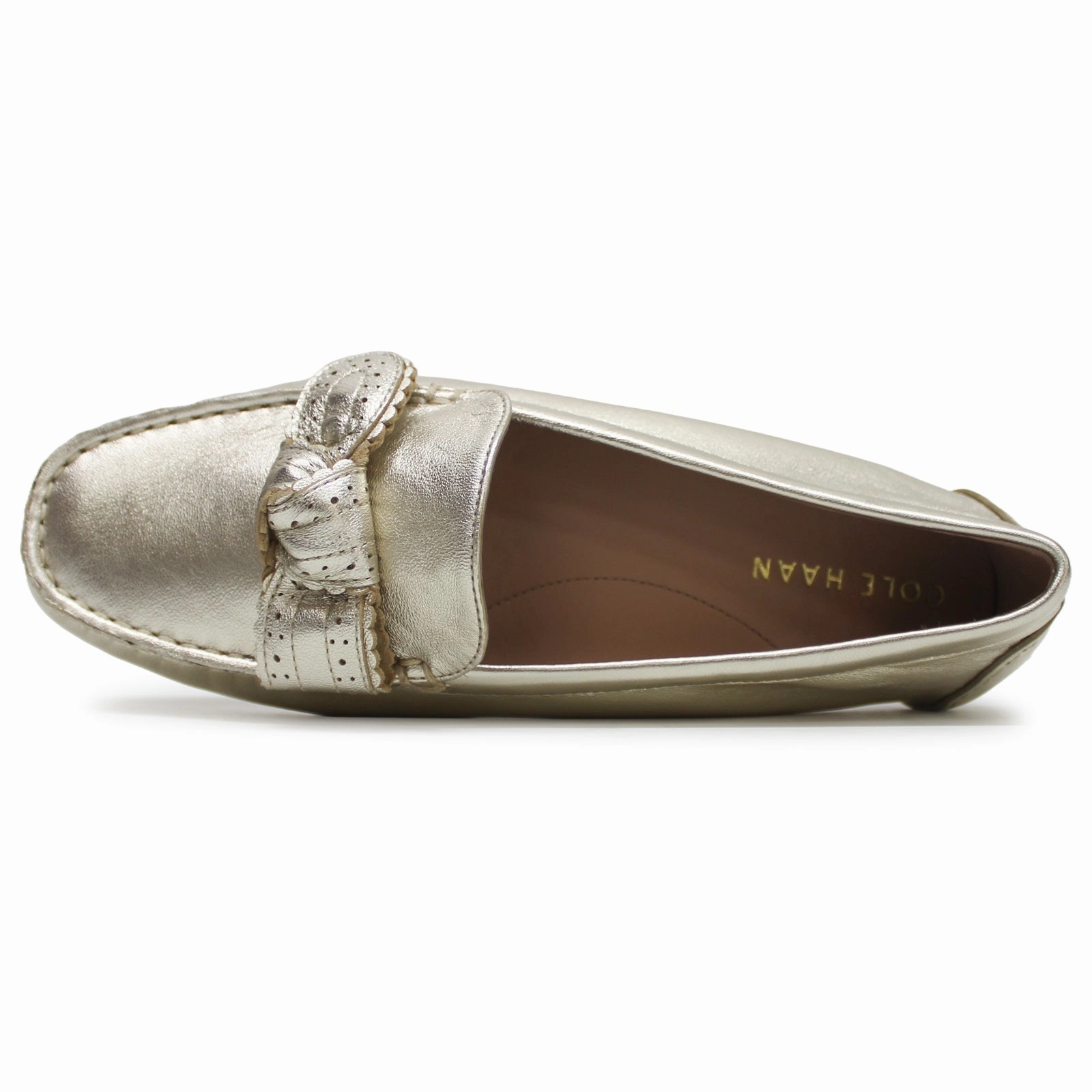 Cole Haan Bellport Bow Driver Leather Women's Boat Soft Gold Shoes Loafers As Dress Shoes