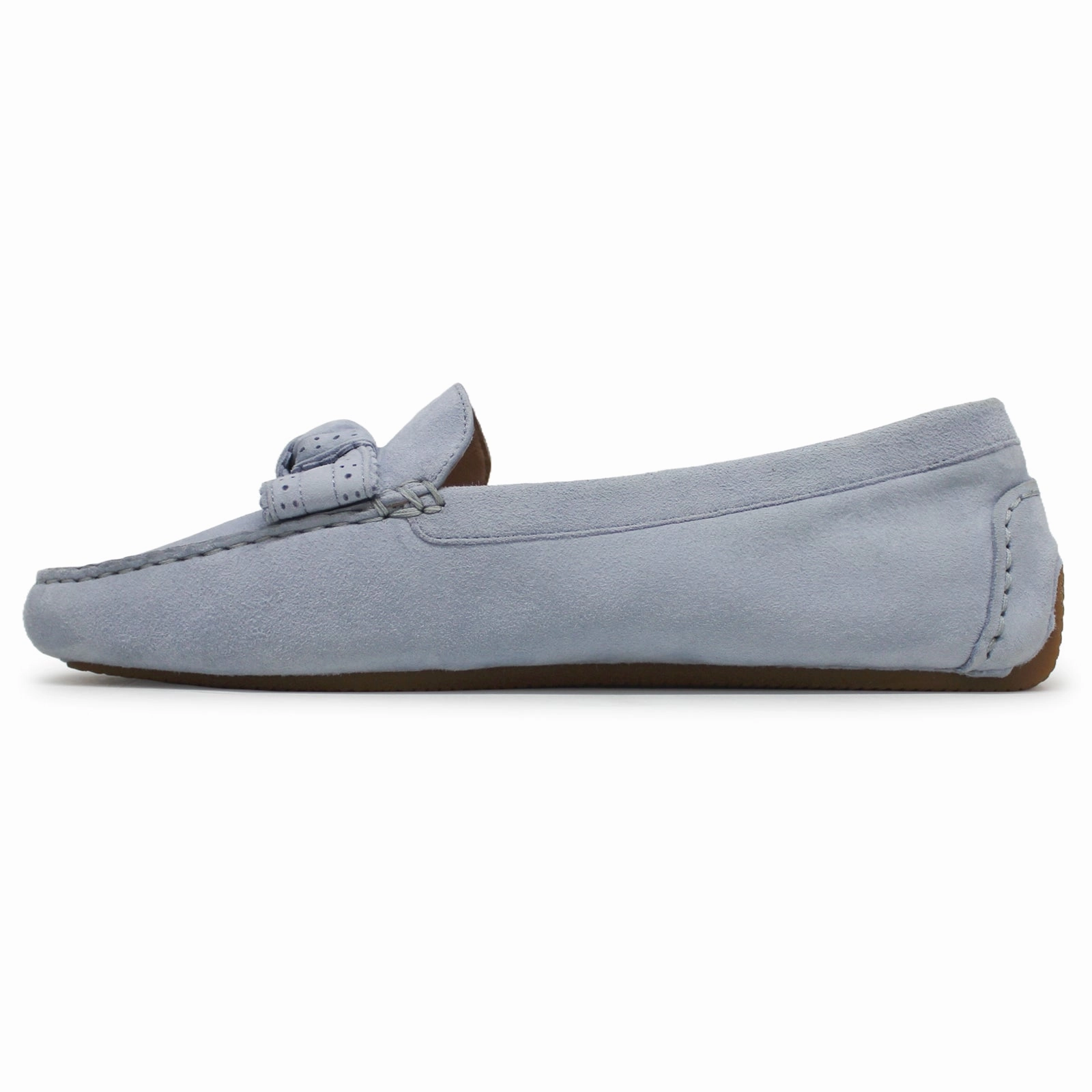 Cole Haan Bellport Bow Driver Suede Women's Boat Heather Blue Shoes Comfort Loafers