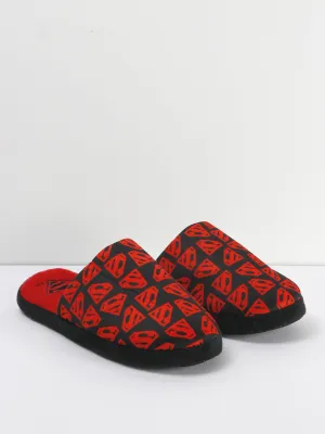 Pump Slippers Men's Superman Print Suede Slippers,Red/Black