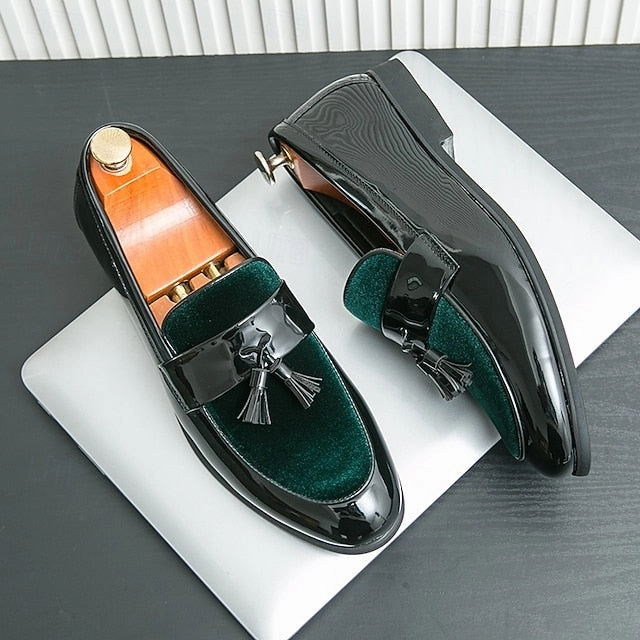 Black Tassel Leather Faux Men's Patent  Loafers Velvet