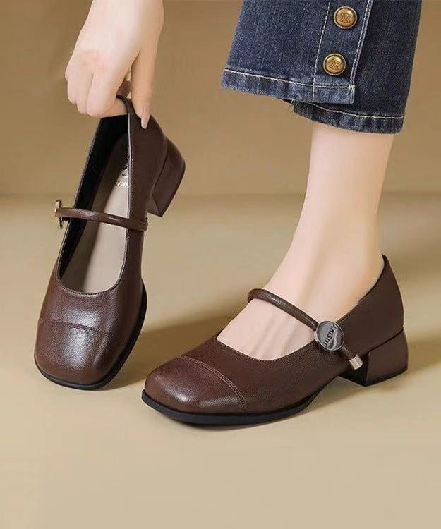 New Brown Faux Leather Loafer Shoes Splicing Buckle Strap YC018