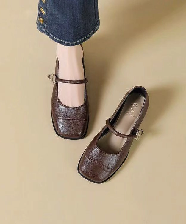 New Brown Faux Leather Loafer Shoes Splicing Buckle Strap YC018
