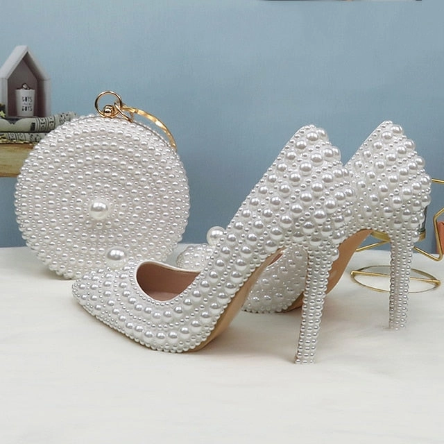 Pearl-Embellished Stiletto Purse Heels White and Round Set Pearl New Balance 966