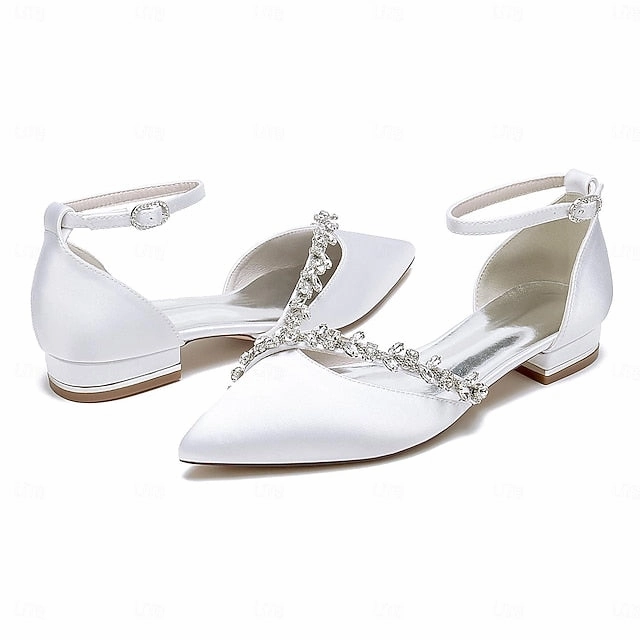 Flats Elegant Women's Toe White Pointed Wedding Satin 