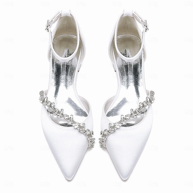 Flats Elegant Women's Toe White Pointed Wedding Satin 