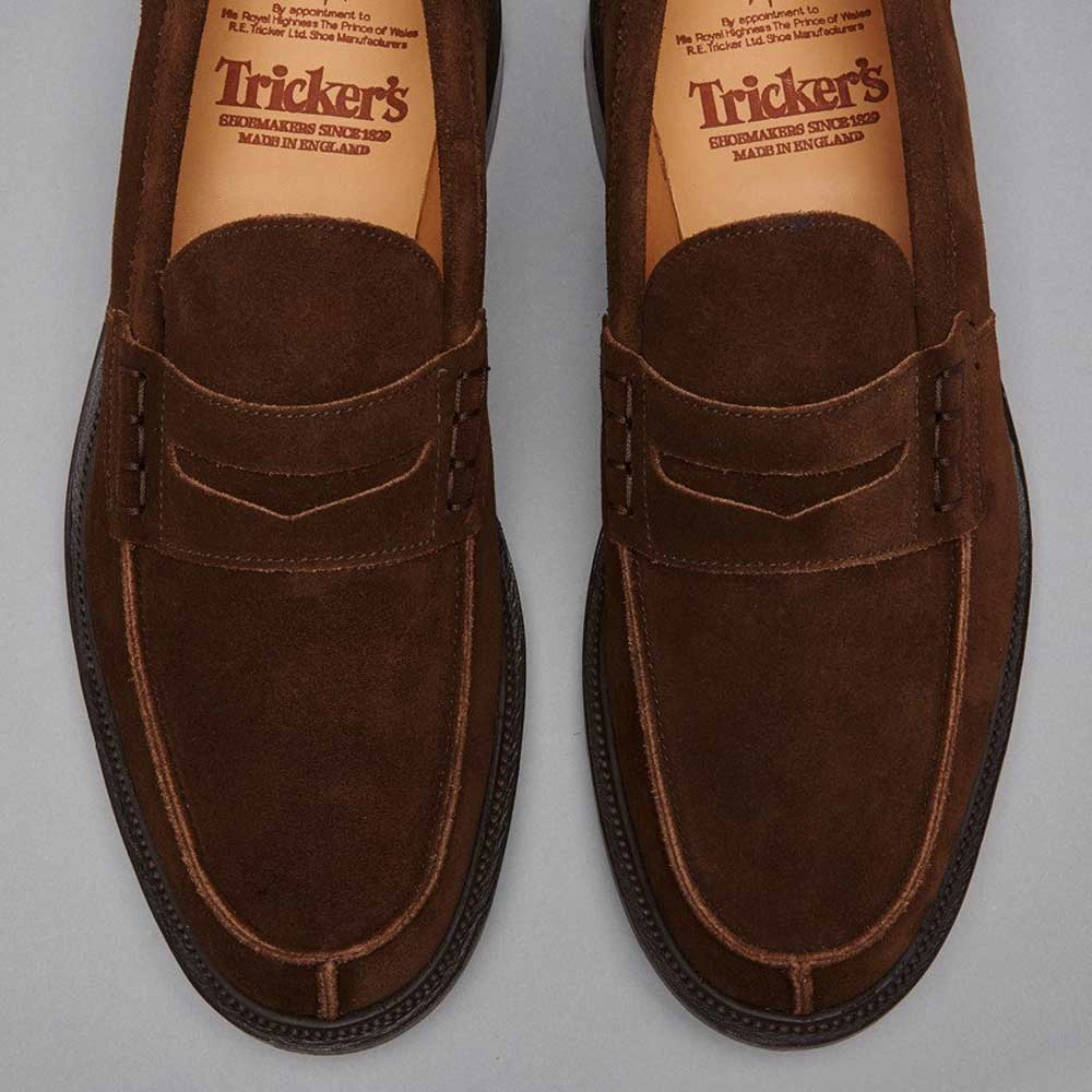Tricker's James Penny Loafers - Mens Shoes - Chocolate Suede Designer Platform Loafers
