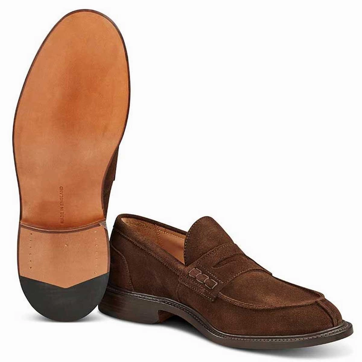 Tricker's James Penny Loafers - Mens Shoes - Chocolate Suede Triangle-patch Leather Loafers