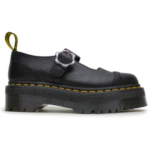 Dr. Martens Addina Flower Milled Nappa Leather Women's Casual Black Shoes Thick Sole Casual Shoes