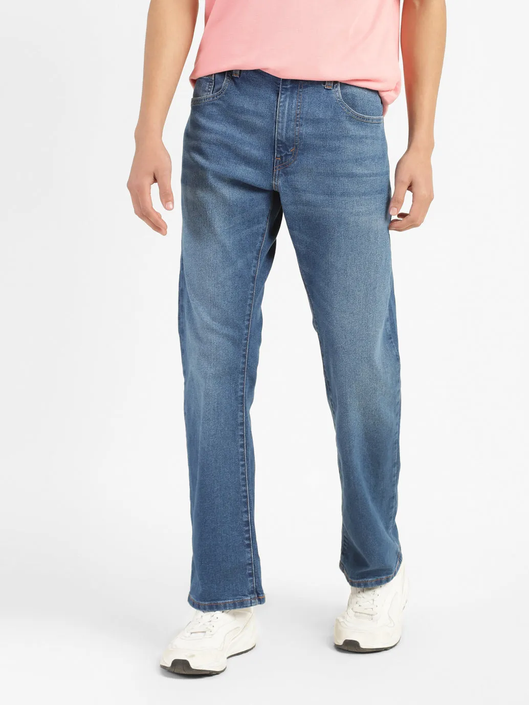 Men's 517 Blue Bootcut Fit Mid Rise Jeans Knee High Boots Heeled